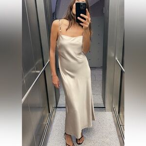 Zara tan slip dress with beaded straps